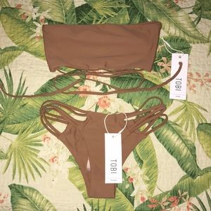 Bronze Tobi strapless bikini top & strappy bottoms
